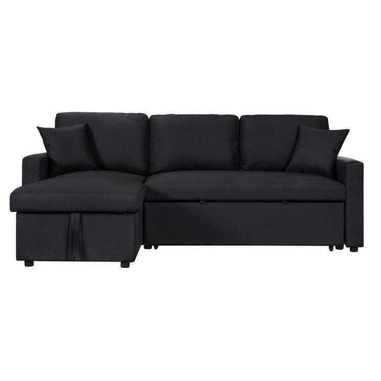 Paisley Linen Fabric Reversible Sleeper Sectional Sofa with Storage Chaise