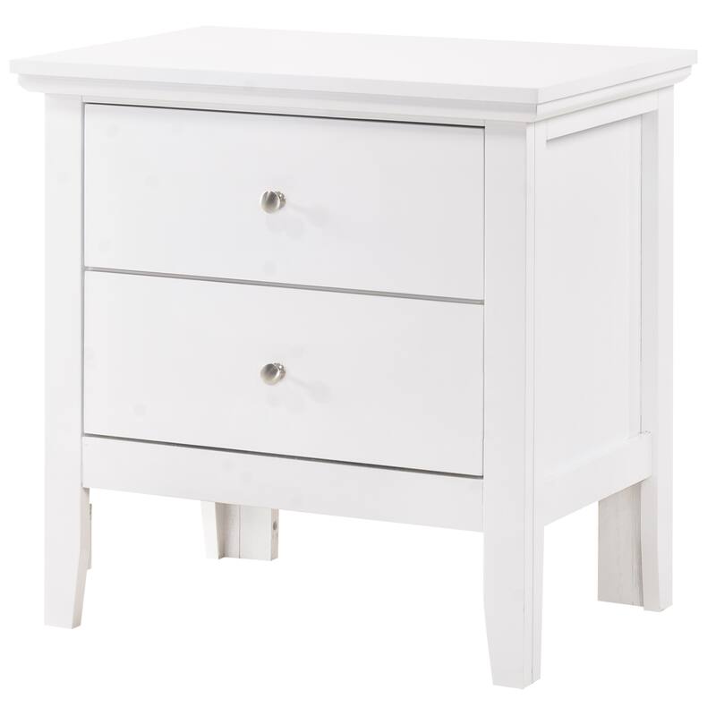 White Nightstand 24x24x16 with Two Drawers, Sleek Transitional Bedside Table with Ample Storage and Modern Clean Finish