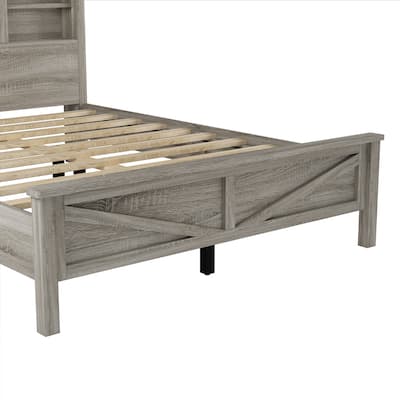 Queen Size Platform Bed with Double Sliding Barn Door