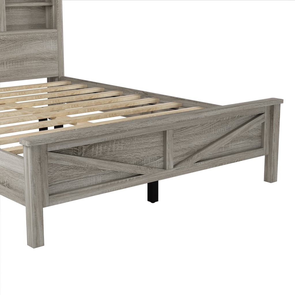 Queen Size Platform Bed with Double Sliding Barn Door
