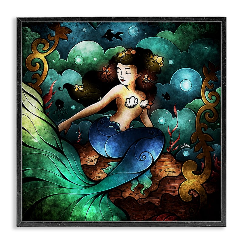 Stupell Vivid Deco Mermaid Framed Giclee Art Design By Mandie Manzano - 12 x 12 - Black