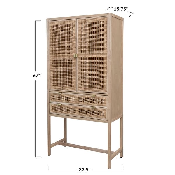 Woven Cane and Wood Cabinet - 33.5"L x 15.7"W x 66.9"H