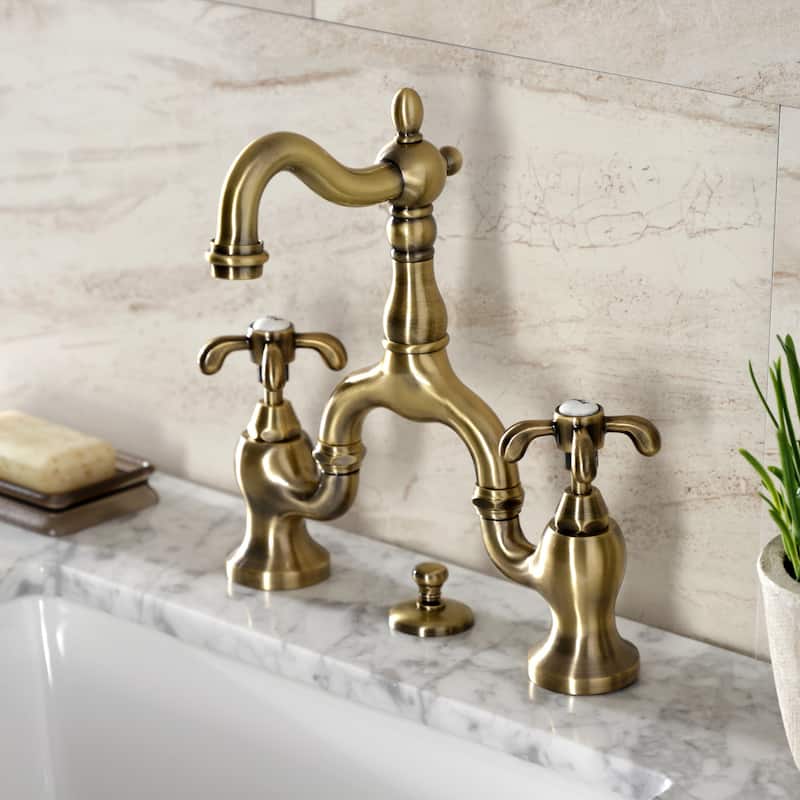 French Country Bridge Bathroom Faucet with Brass Pop-Up