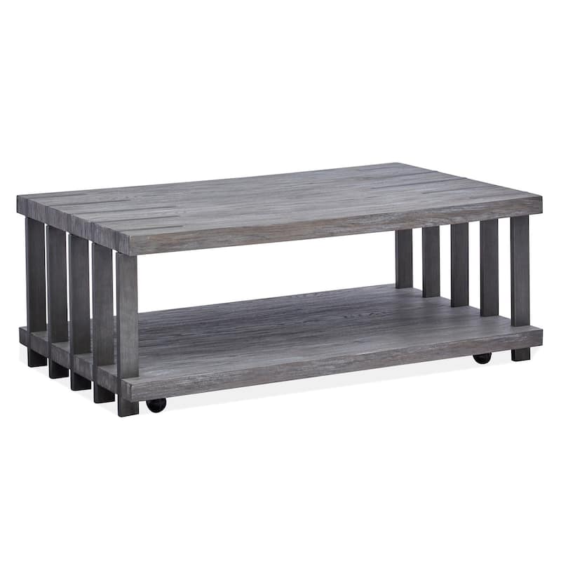 Magnussen Home Eldridge Weathered Gravel and Satin Bronze Rectangular Cocktail Table with Casters - 48''W x 28''D x 18.5''H
