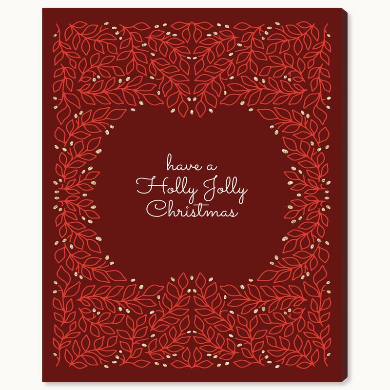 Wynwood Studio Canvas Holiday and Seasonal Holly Jolly Cursive Glam Red Modern & Contemporary Wall Art Canvas Print