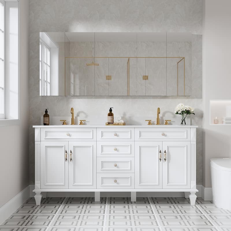 Bath 30'H Recessed or Surface Wall Mount Medicine Cabinet With Adjustable Glass Shelves