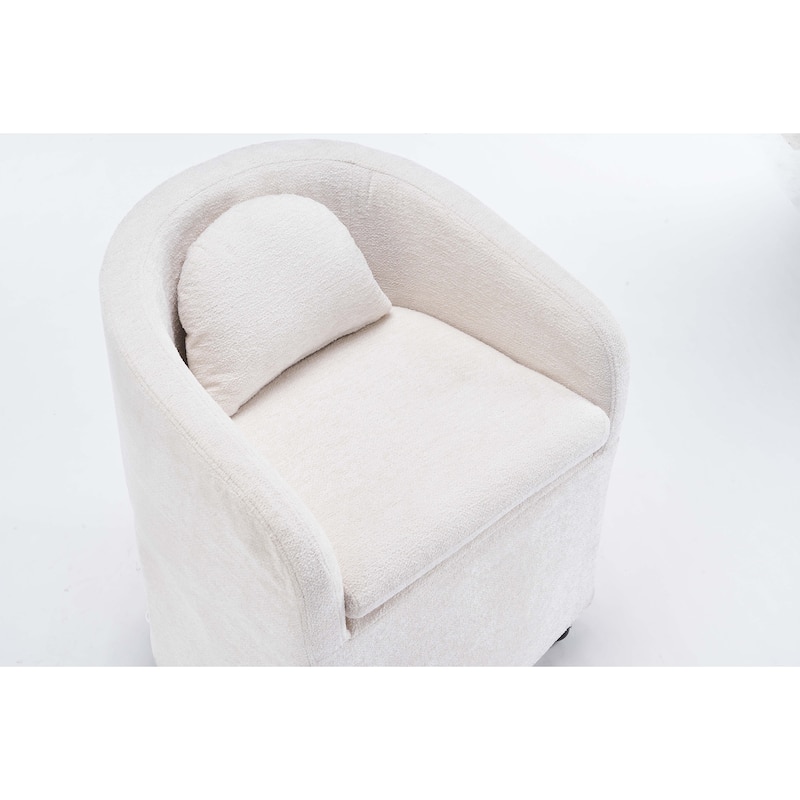 Fabric Dining Armchair With Back Cushion and Universal Wheels