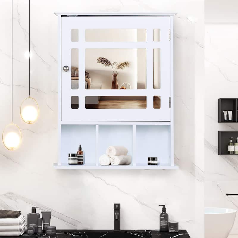 Wall Mounted Bathroom Cabinet with Mirror - White