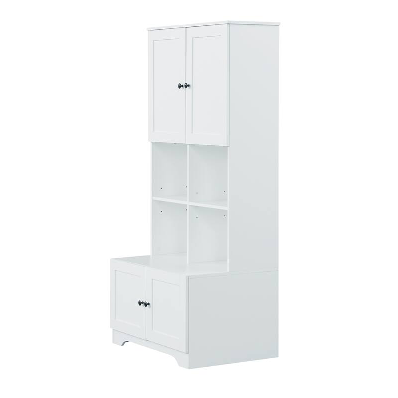 Freestanding Bathroom Storage Cabinet with Adjustable Shelf, Tall Waterproof Floor Cabinet with Double Doors