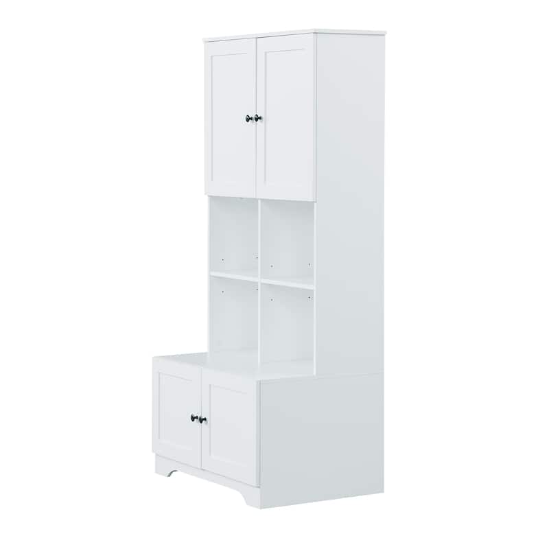 GDFStudio - Carter Tall and Wide Freestanding Storage Cabinet with 4 Doors and Adjustable Shelves, MDF