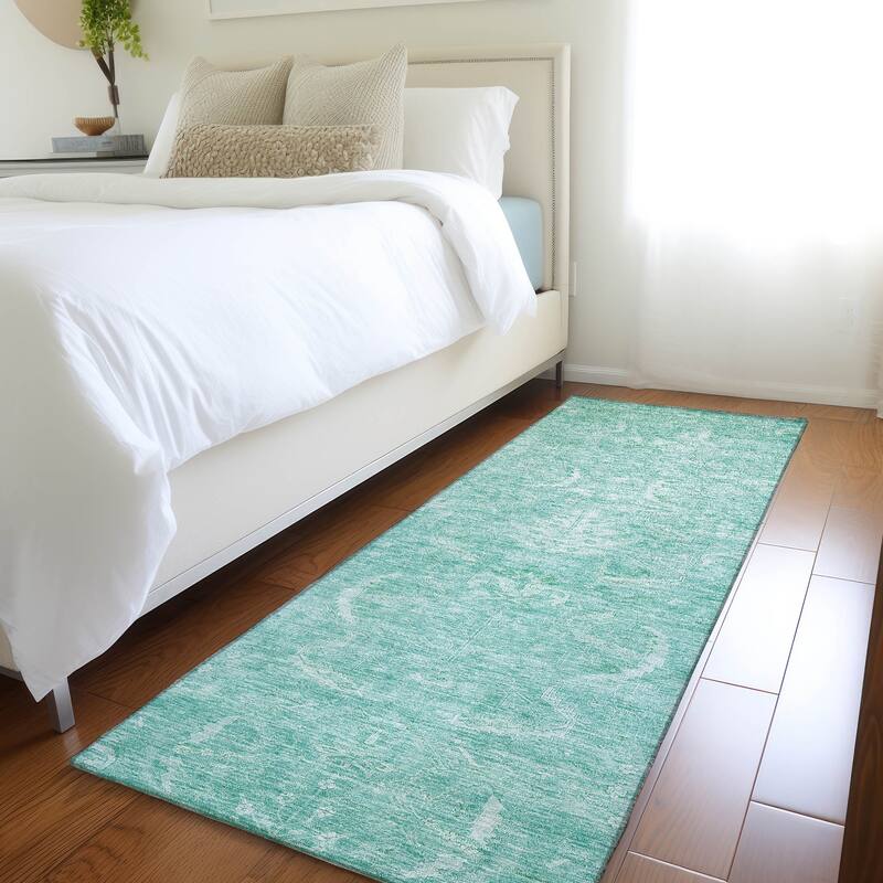 Machine Washable Indoor/ Outdoor Boho Traditional Chantille Rug - Aqua - 2'3" x 7'6"