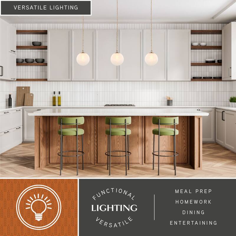 VAXCEL Monticello Muted Brass Gold Globe Pendant with White Alabaster Glass Shade, Hanging Ceiling Light Fixture