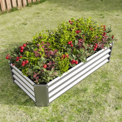 Silver Metal Raised Planter Galvanized Raised Garden Bed Kit Outdoor Rectangle Planter Box for Planting Vegetables Herb