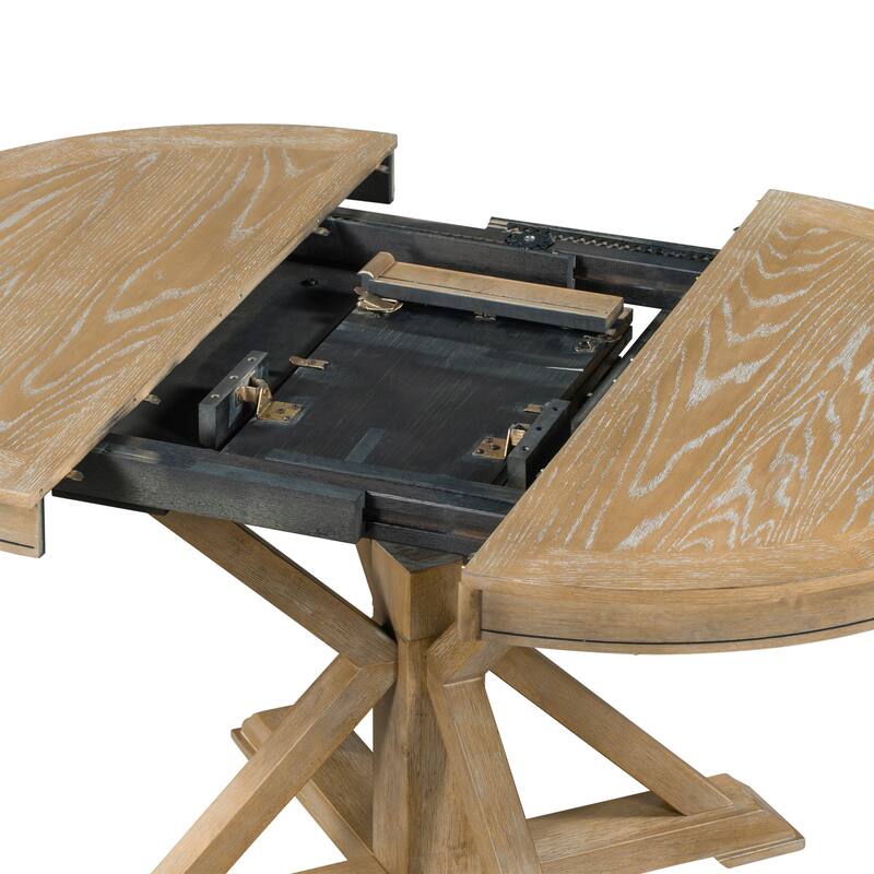 Retro 5-Piece Wooden Dining Table Set with Extendable Round Table & 4 Chairs