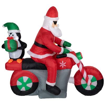 5' Inflatable Lighted Santa Penguin on Motorcycle Christmas Decoration - Red