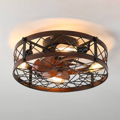 Vintage 5-Blade Metal Cage Ceiling Fan with Remote and Light Kit
