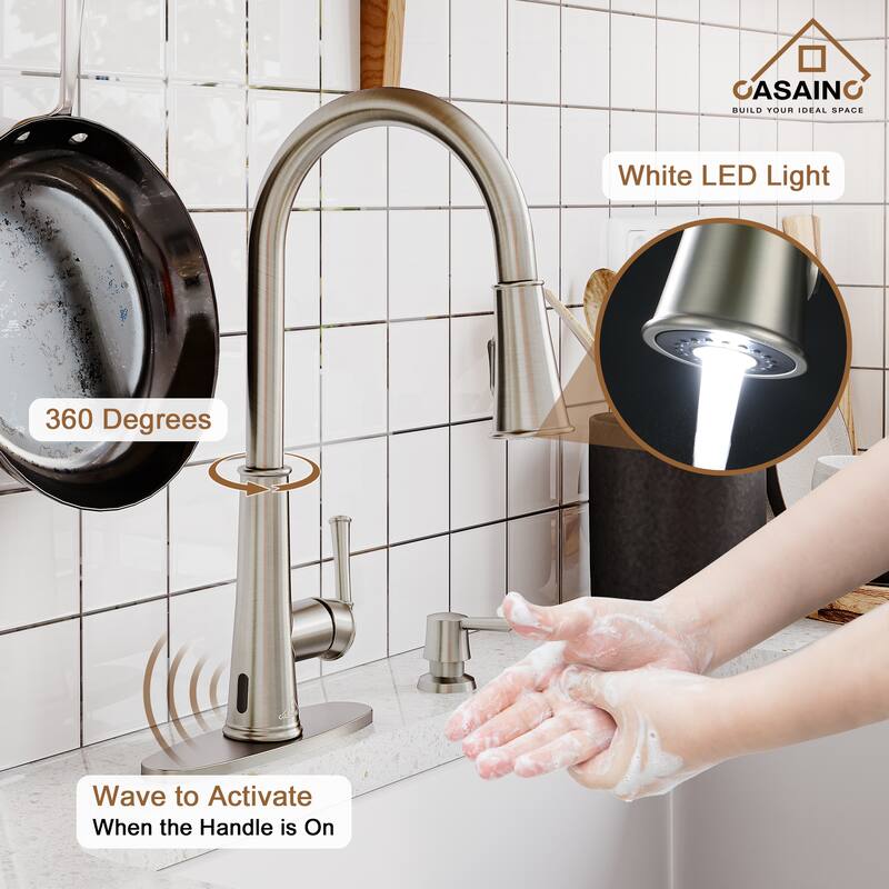 Undermount Nano Brushed Stainless Steel Workstation Kitchen Sink with Sensor-Activated Kitchen Faucet and Accessories