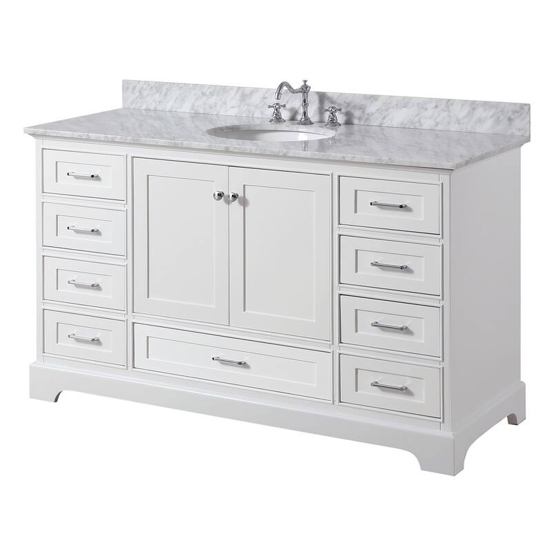 KitchenBathCollection Harper 60" Single Bathroom Vanity with Carrara Marble Top