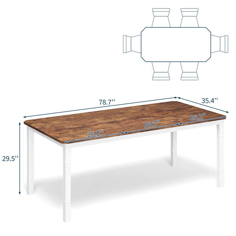78.7" Farmhouse Dining Table for 6–8, Rustic Wood Table with Metal Frame & Chamfered Corners for Dining Room - Retro Brown/White