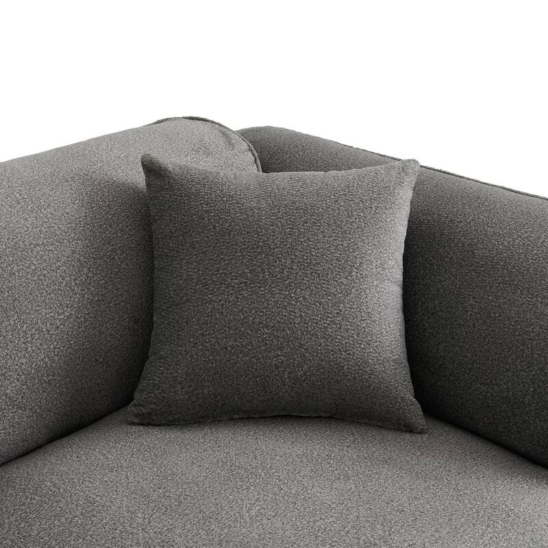4-Seater Velvet Sectional Couch with Sponge Seat Cushions and Detachable Footstool, Deep Seat Couches with 3 Throw Pillows