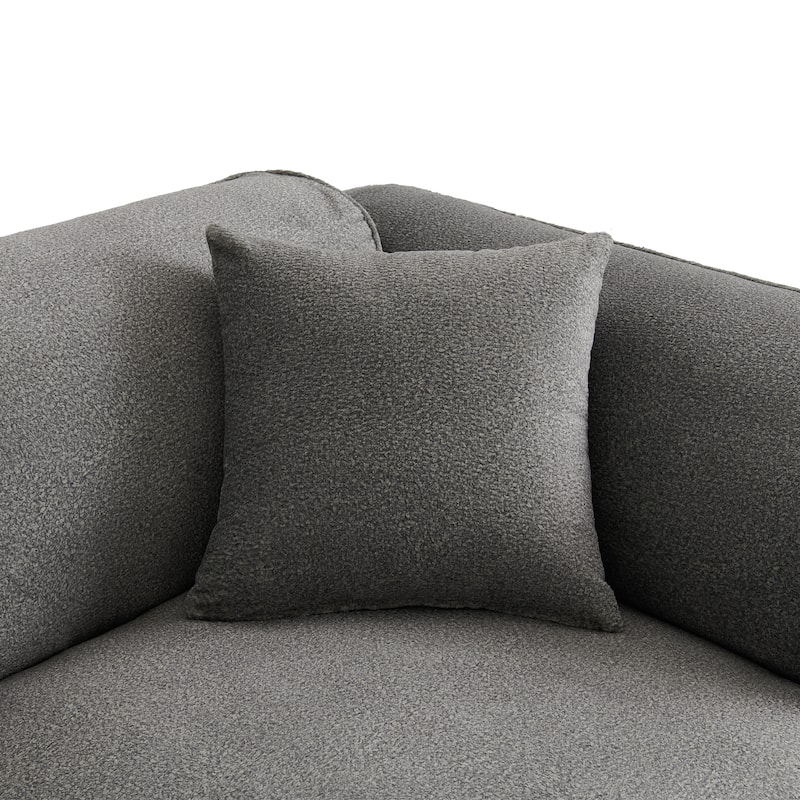 Roomfitters Double-needle Cut Velvet Sofa, 4-Seater Modern Modular Sectional Couch with Movable Ottoman for Living Room