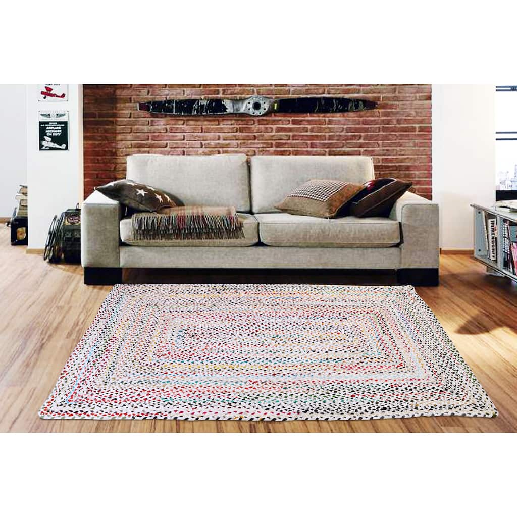 Handmade Flatweave Cotton Ivory | Multi Reversible Traditional Boho Area Rug for Living Room, Kitchen, Bedroom Home Decoration