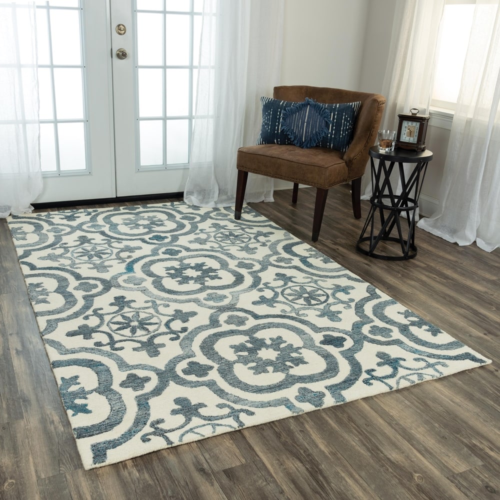 Alora Decor Neo Ivory and Blue Hand-tufted Wool Blend Rug