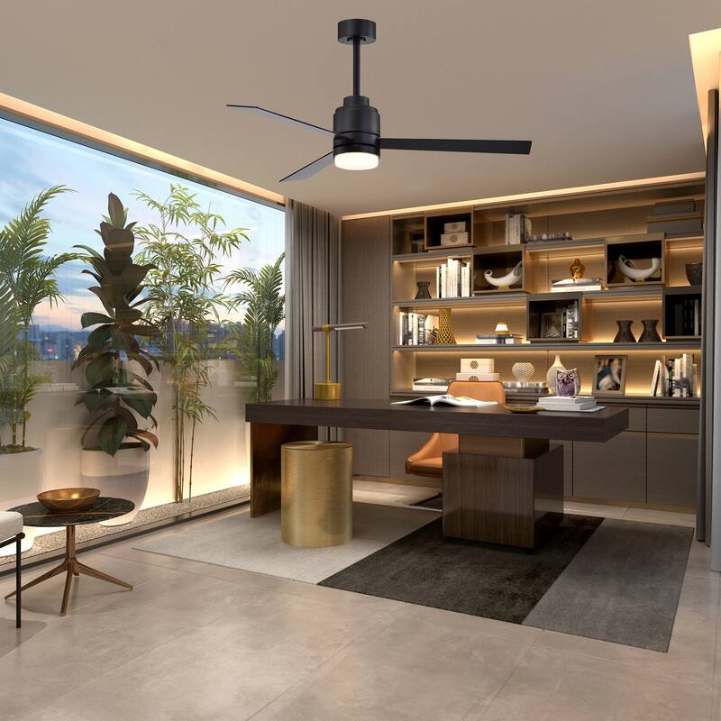 Black 52 in. Integrated LED Indoor 3-Blade Ceiling Fan with Light and Remote Control - 52 in. Dia x 15 in. H or 20 in H