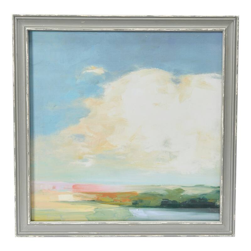 24" Square Abstract Landscape Print with Wood Frame and Glass Cover - Multi-Color