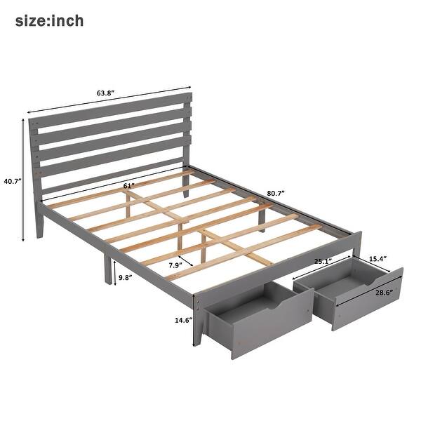 Modern Queen Size Platform Bed with Drawers - Elegant Bed Frame with Extra Support Legs and Storage Space