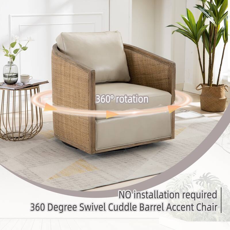 Swivel Barrel Chair, Comfy Round Accent Sofa Chair