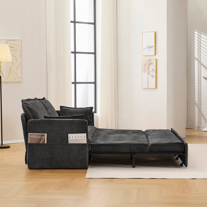 59.5" Ergonomic Sofa Bed with Storage & Charging - Supportive Chenille Convertible Sleeper, 800lb Capacity