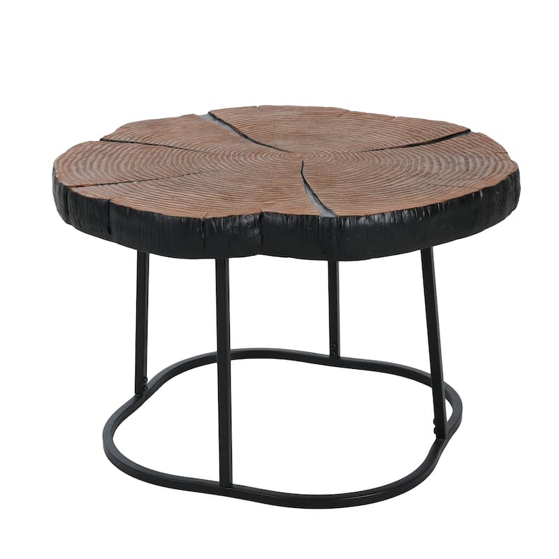 Roomfitters 27" Irregular Artisan Coffee Table, Modern MGO Top with Tree Ring Texture, Industrial Metal Base, 132lbs Capacity