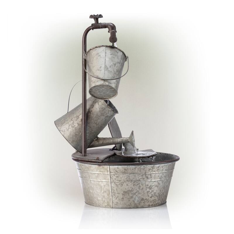 Alpine Corporation 28" Tall Outdoor 3-Tier Metal Garden Tools Water Fountain
