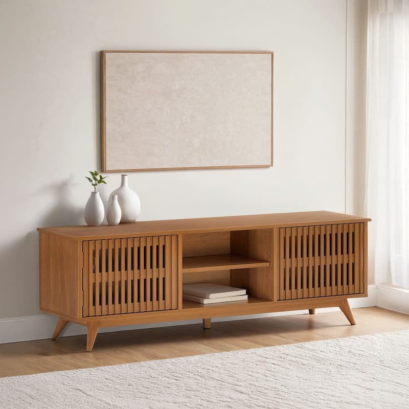 Plank and Beam Mid-Century Modern TV Stand - Pecan