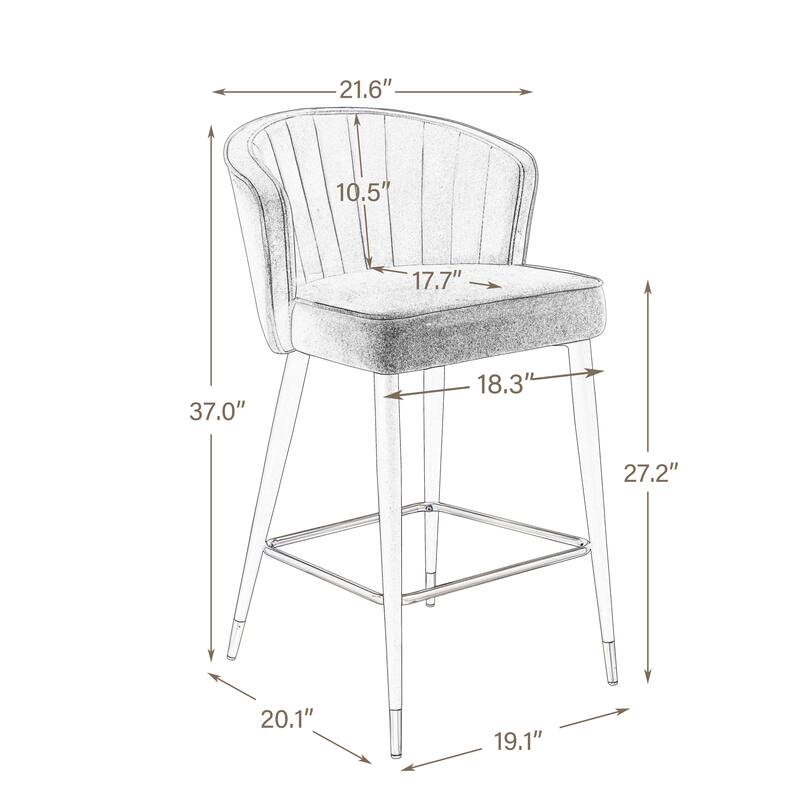 Modern Set of 2 Bar Stools with Velvet Cushioned Seat Backrest and Metal Legs for Bar Counter Dining Room Living Room and Café
