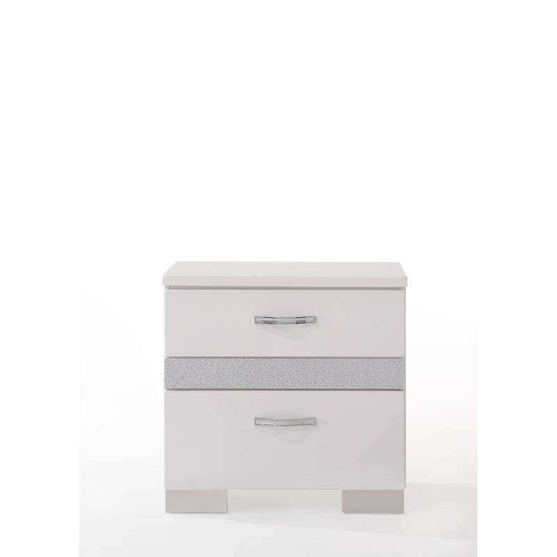 White High Gloss Finish Nightstand with Three Drawers and Jewelry Storage