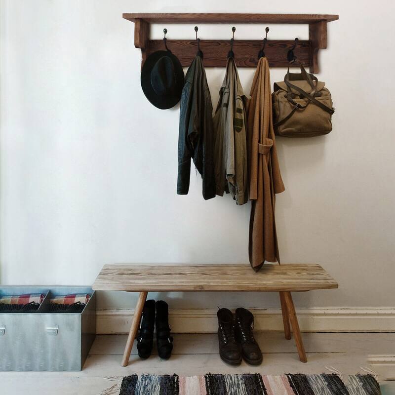 5/8 Metal Hooks Rustic Wall Mounted Coat Rack w/ Storage Shelf