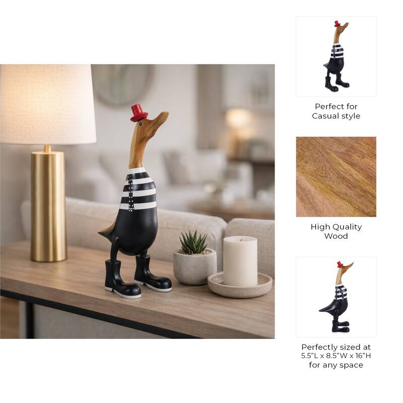Decorative Wooden Duck Figurine Sculpture - 16.0"