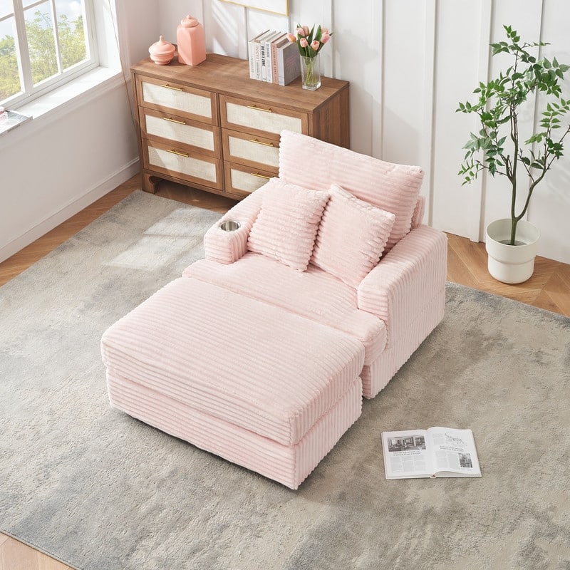 Corduroy Single Sofa+Ottoman, Cup Seats and No Cup Seats