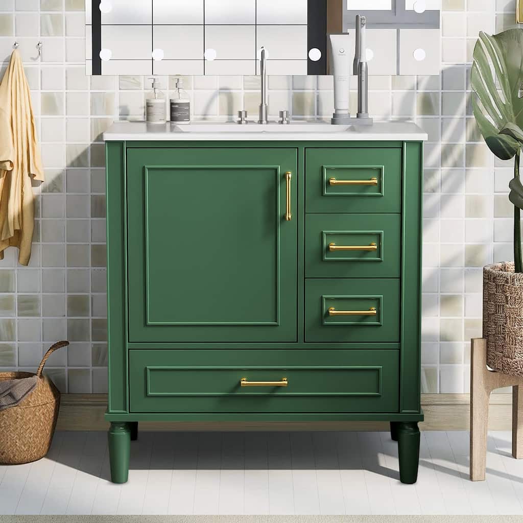 30" Bathroom Vanity with Ceramic Sink,Ample Storage Cabinet for Bathroom