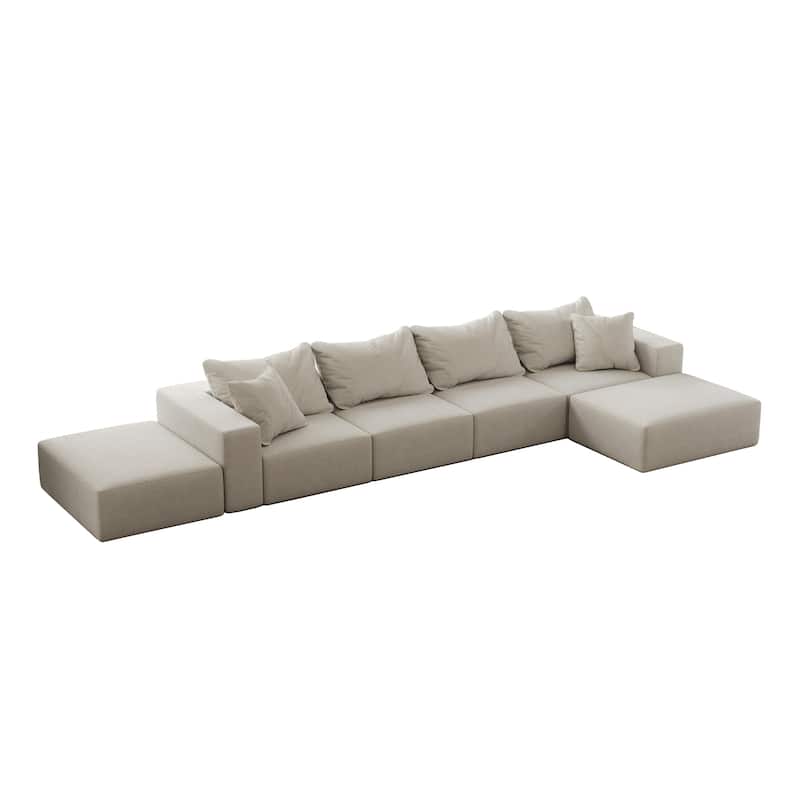 162" Chenille Modular Cloud Sectional Sofa with 6 Pillows, Oversized Sponge Cushions