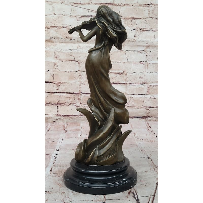 Bronze Violinist Statue – Graceful Female Musician Sculpture For Home Or Studio Decor