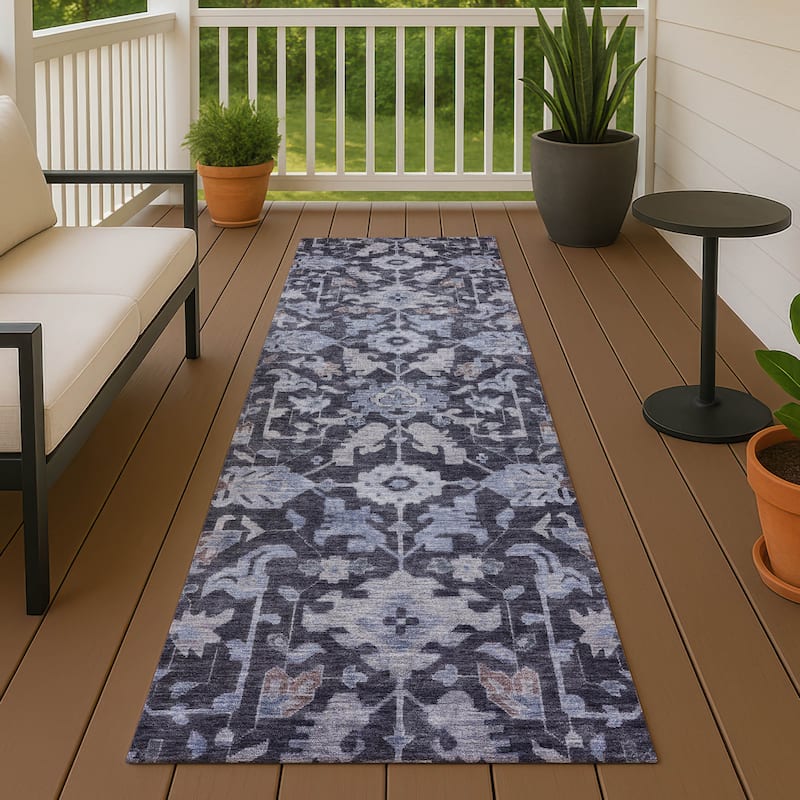 Machine Washable Indoor/ Outdoor Casual Traditional Chantille Rug - Navy - 2'3" x 7'6"