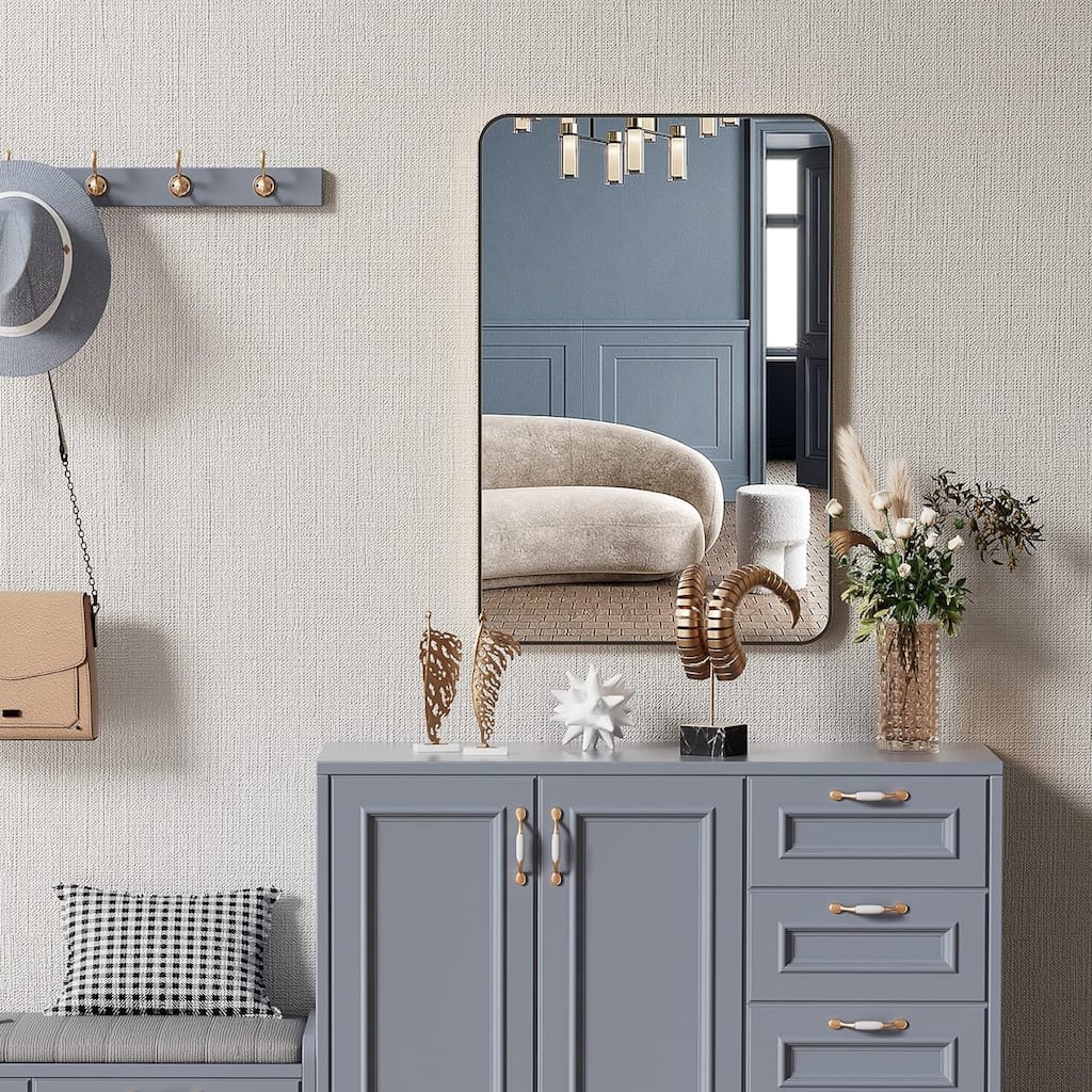 GDFStudio - Montara Contemporary Rectangular Bathroom Vanity Decorative Mirror with Expanded Viewing Area & Metal Frame