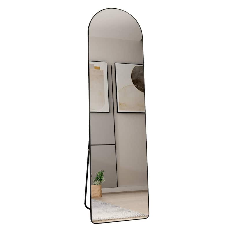 Roomfitters Arched Wall Mirror with Black Aluminum Frame, 59.8"x16.5" Full Length Floor or Vanity Mirror, Black