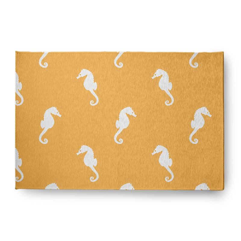 Sea Horses Beach Style Chenille Area Rug - Egg Yolk Yellow - 4' x 6'