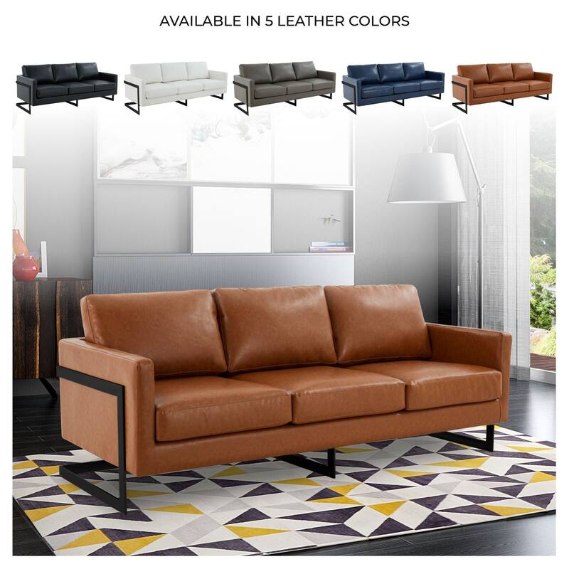 Lincoln Modern Minimalist Leather 3-Seater Sofa Couch w Removable Cushions in Stainless Steel Base for Living Room Bedroom