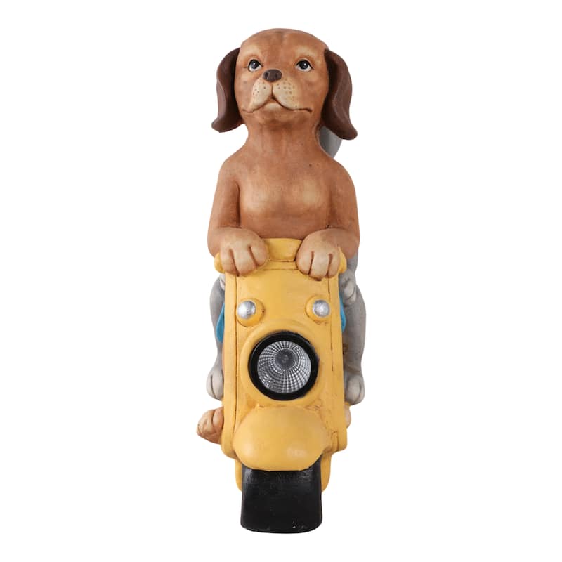 Polyresin Garden Statuary Dog and Cat on Scooter - 17" Yellow