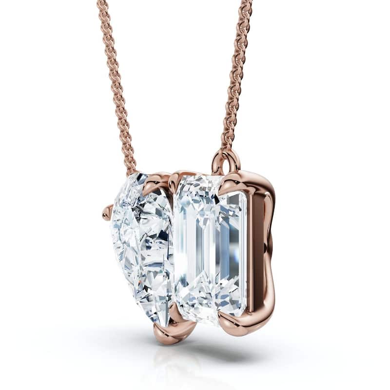 Bliss Diamond 2Ct Toi Et Moi Pear and Emerald Diamond Pendant Gold 18" Necklace Lab Grown - Rose